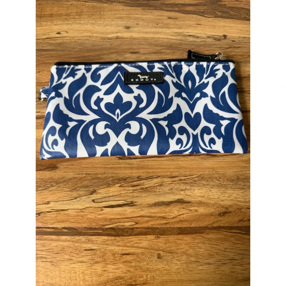 Scout Blue and White Damask Zipper Pouch Accessory Makeup Bag